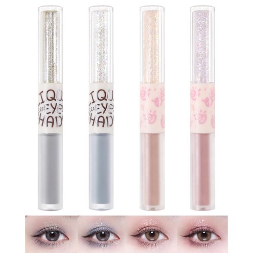 4Pcs Liquid Glitter & Matte Eyeshadow Eyeliner Set, 2-in-1 Cream Eyeshadow & Shimmer Liner, Korean Sparkly Bling Eye Shadow with Pigmented, Long Lasting, Quick Dry Glue for Crystals Eye Makeup -Set A