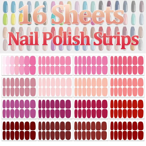 SILPECWEE 16 Sheets Nail Polish Stickers Full Nail Wraps Stick on Nail Polish Strips Self Adhesive Gel Nail Strips Fingernails Sticker Nails for Women with 1pc Nail File (Stylish Style)