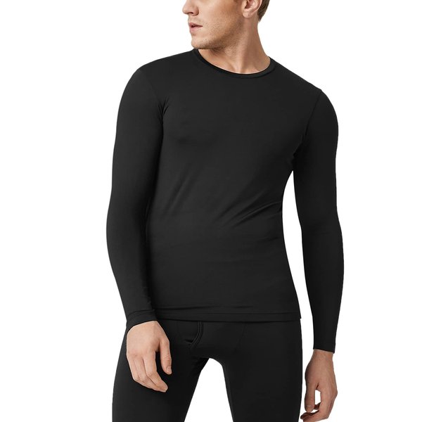 LAPASA Men's Thermal Underwear Top Crewneck Long Sleeve Shirt Base Layer Lightweight Winter Thermoflux 100 M09 Medium Black