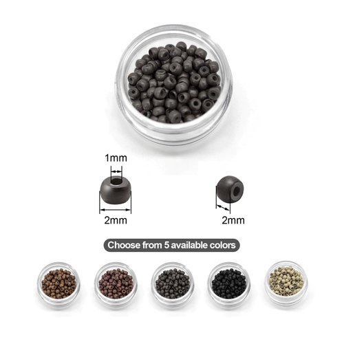 Medsuo 200pcs Silicone Lined Nano Rings Beads Links for Nano Tip Hair Extensions Nano Beads 3.0mm(OD) 1.0mm(ID) 2.0mm(L) 5 Color Optional - Dark Brown