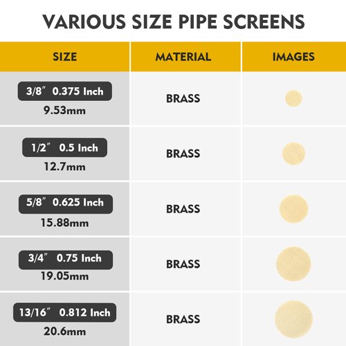 Scotte 200 pcs 3/8 Inch Brass Pipe Screens,9.5mm(0.375in) Metal Pipe Filter Screen with Storage Box