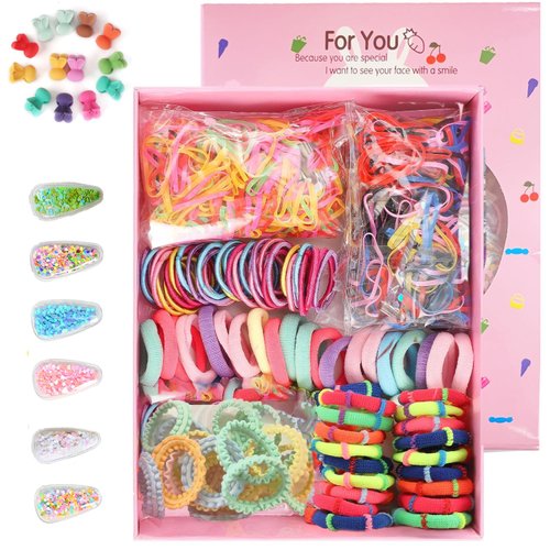 Generic Elastic Hair Ties with Hair Clips, 871pcs Hair Accessories for Girls, Colorful Baby Elastic Hair Bands Set with Box for Girls Teens Children