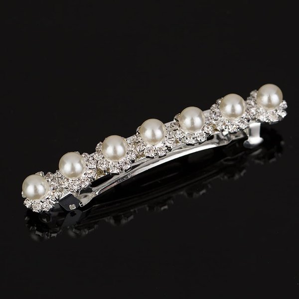 E EMZHOLE Luxury Rhinestone Hair Barrettes Pearl Diamond Hair Clip Temperament Diamond Headdress Ponytail Clip for Women and Girls (Pearl)