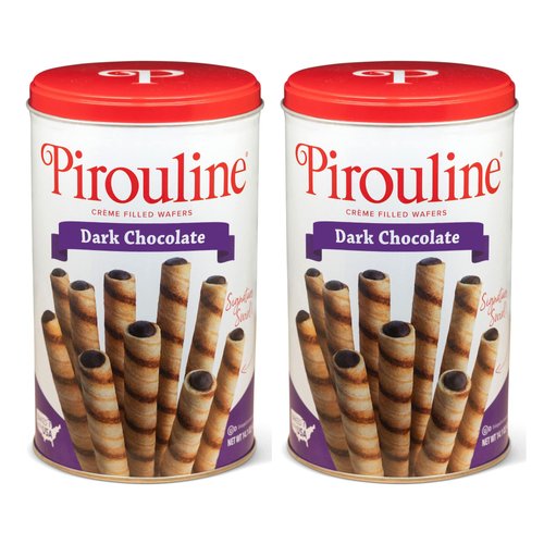 Pirouline Rolled Wafers – Dark Chocolate – Rolled Wafer Sticks, Crème Filled Wafers, Rolled Cookies for Coffee, Tea, Ice Cream, Snacks, Parties, Gifts, and More – 14.1oz Tin 2pk