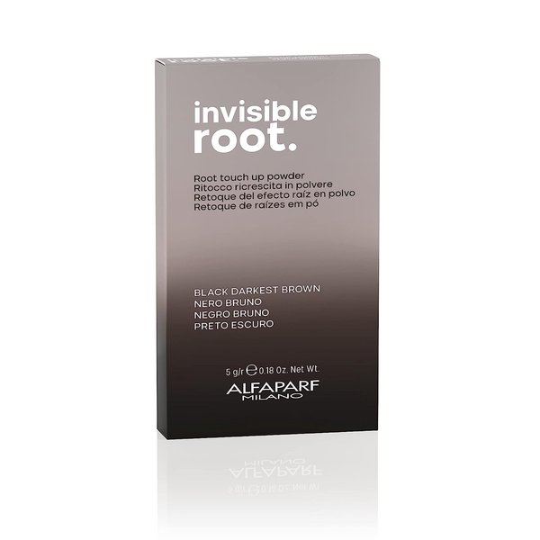 Alfaparf Milano Invisible Root Touch Up Powder - Black - Temporary Hair Color Powder - Quick Dry Root Concealer for On-the-Go Touchups - Color Regrowth Cover Up - Vegan (0.18 oz / 5g)