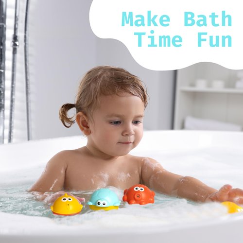 Baby Bath Fishing Toy Set, 3 Pack Bath Sprinkler Toy with Fishing Net - Turtle, Fish & Octopus Bath Toys for Baby Toddlers Infants, 18 Months+ - Ideal Christmas, Birthday Gift Toddler Bathtub Pool Toy