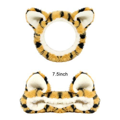 yueton 1 Pack Cute Tiger Face Wash Headband Hairband Cartoon Makeup Headbands Coral Fleece Elastic Headband for Washing Face Beauty