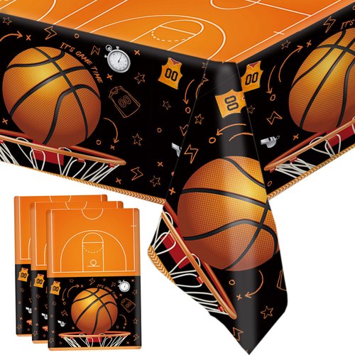 MEHOFOND 3 Pack Basketball Tablecloth, Disposable Plastic Basketball Birthday Table Cloth Rectang...