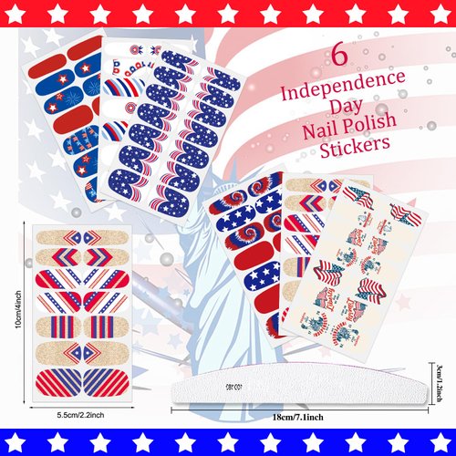 XEAOHESY 84 Pieces 6 Sheets 4th of July Nail Polish Strips Patriotic Nail Wraps Independence Day Nail Strips Self-Adhesive Nail Polish Stickers for Memorial Day(Style-2)