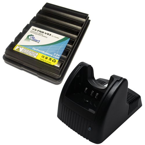 Replacement for Vertex VXA-300 Pilot III Battery and Charger - Compatible with Vertex FNB-83 Two-Way Radio Batteries and Chargers (1600mAh, 7.2V, NI-MH)