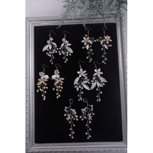 Denifery Handmade Earrings Flower Chandelier Earrings Bridal Earrings Flower Leaf Earrings Pearl Wedding Dangle Earrings Statement Rhinestone Earrings Jewelry for Wedding Party Daily Wear (Style 2)
