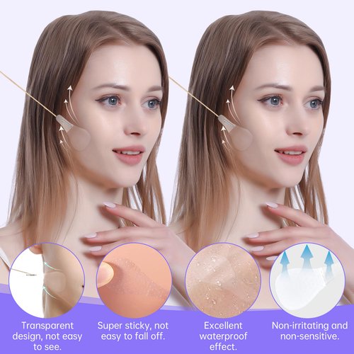 Face Lift Tapes, Invisible Stickers with Fixed Rope, Instant Wrinkle Lifting Patches Neck Eye Tape for V-Line Face(8pcs Elastic Bands 40pcs Replacement Tapes)