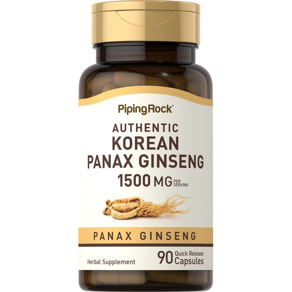 Piping Rock Korean Ginseng Capsules | 1500mg | 90 Count | Panax Ginseng Root Extract | Herbal Supplement | Non-GMO, Gluten Free