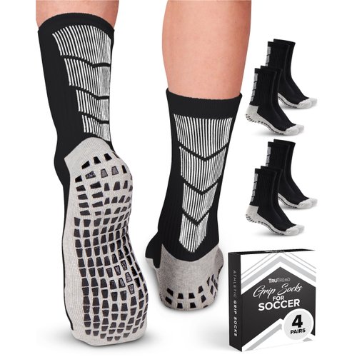 TruTread Non Slip Soccer Socks Mens | 4 Pairs | Non Skid Grip | Football Basketball Sport