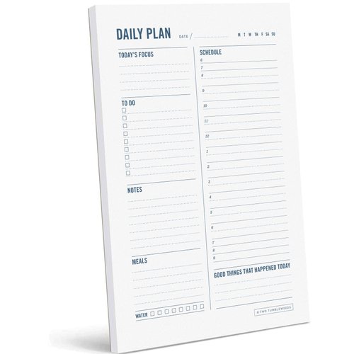 Two Tumbleweeds Daily Planner Notepad - Time Box Planner, Desktop To Do List Planning Pad with Hourly Schedule, College School Supplies - 6 x 9” - 50 Undated Sheets
