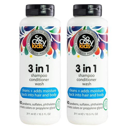 SoCozy 3-in-1 Shampoo + Conditioner + Body Wash for Kids Hair Cleans and Adds Moisture Back, No Parabens, Sulfates, Synthetic Colors or Dyes, 10.5 Fl Ounce (Pack Of 2)