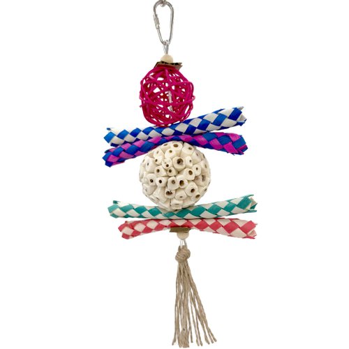 1702 Rainbow Rattan Sola Shredder - Handcrafted Foraging Bird cage Toy, Colorful Rattan Vine Ball, Chewy Bamboo Finger Traps, Handmade sola Wood Ball, Natural Jute Twine, Soft Materials, Easy Ripping