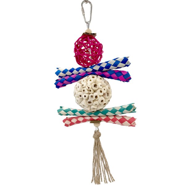 1702 Rainbow Rattan Sola Shredder - Handcrafted Foraging Bird cage Toy, Colorful Rattan Vine Ball, Chewy Bamboo Finger Traps, Handmade sola Wood Ball, Natural Jute Twine, Soft Materials, Easy Ripping