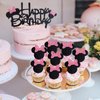 Wootkey Glitter Mouse Inspired Cupcake Toppers with Bow Black and Pink Happy Birthday Cake Topper Cupcake Picks 25Pcs Birthday Party Favors Cake Decorations Supplies