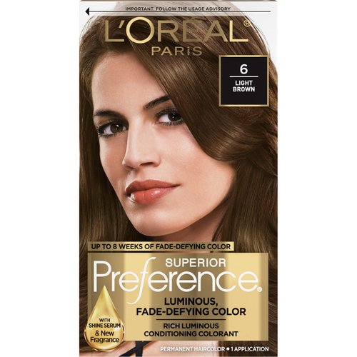 L'Oreal Paris Superior Preference Fade-Defying + Shine Permanent Hair Color, 6 Light Brown, Pack of 1, Hair Dye