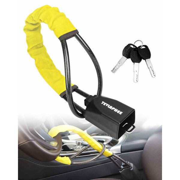 Tevlaphee Steering Wheel Lock Seat Belt Lock Universal Anti Theft Car Device Car Lock Car Theft Prevention with 3 Keys for Car Security Fit Most Vehicles Truck SUV Van(Yellow)