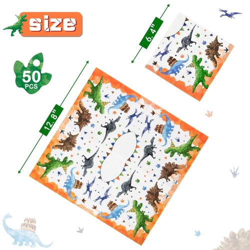 WERNNSAI 50 PCS Dinosaur Napkins - Watercolor Dinosaur Party Supplies 3-Ply Kids Birthday Dino Paper Napkins Disposable Dinosaur Dinner Napkins for Boys Kids Birthday Baby Shower Decorations