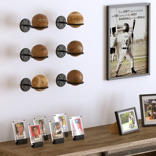 Wallniture Sporta Baseball Bat and Ball Holder Wall Mounted Organization and Storage Rack Set of 6 Metal Black