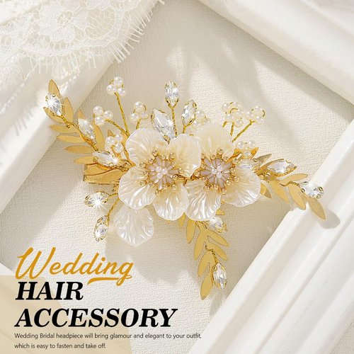 Evild Flower Wedding Hair Clips Gold Rhinestone Leaf Bridal Hair Barrettes Crystal Hair Accessories for Women