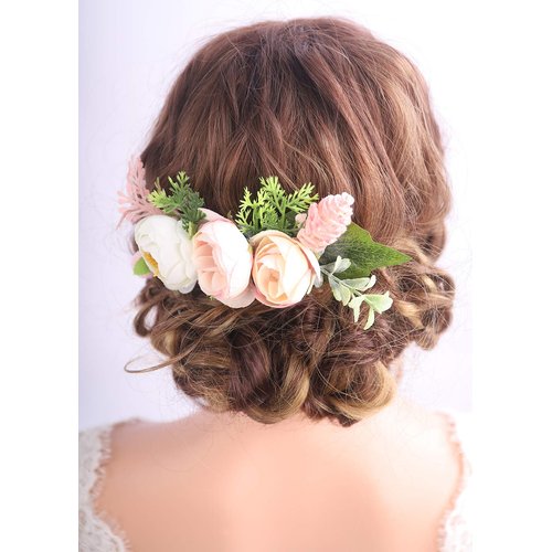 Kercisbeauty Pink and White Hair Comb Prom Girl Floral Headpiece Wedding Brides Bridesmaids Flower Headband Handmade Soft Headband Flower Girl