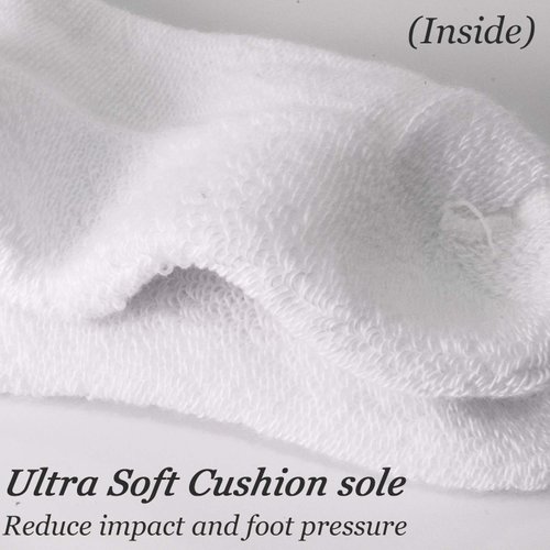MD Diabetic Socks Mens and Womens Half Cushion Circulatory Quarter Socks for All Seasons Loose Fit 6 Pack 13-15 White.