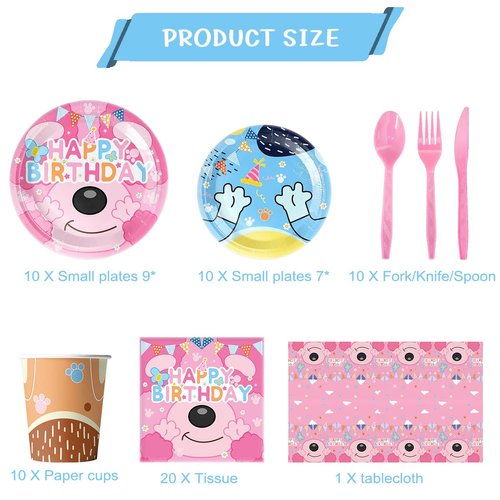 81Pcs Pink Dog Party Tableware Set Pink Dog Party Decoration Blue Pink Birthday Party Supplies