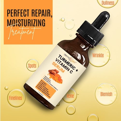 DERMAXGEN Turmeric Face Serum + Vitamin C: Organic Moisturizer for Acne Reduction, Clear Skin Tone, & Anti-Aging Benefits - Hydrate Dull & Dry Skin - Facial Serum - 1 FL OZ