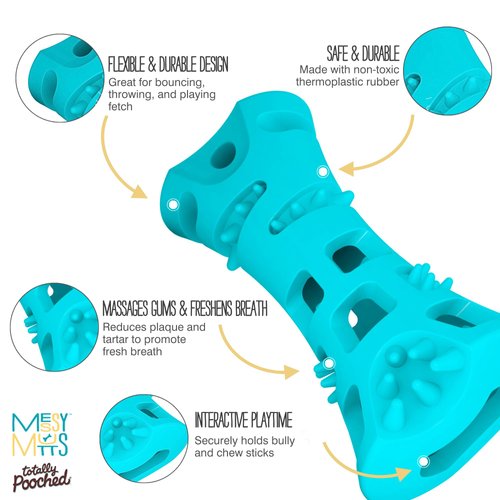 Messy Mutts Totally Pooched Chew n' Stuff Roll | 6” Durable TPR Dog Toy | Made for Tough Chewers | Interactive Treat Puzzle for Dogs | Teal