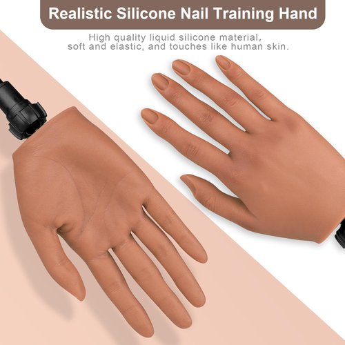 Practice Hand for Acrylic Nails,Silicone Nail Practice Hand with Stand Bracket,Flexible Bendable Nail Practice Fake Hand, Nail Training Hand Mannequin for Nail Art Display Beginners, Nail Tech
