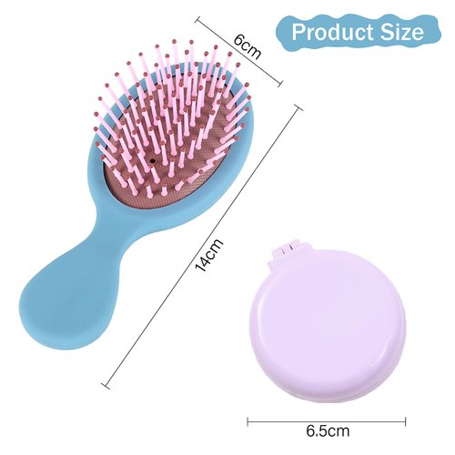 MENFENG Mini hair brush，2pck travel hair brush,Contains a folding hair brush and a compact hair brush，With Ultra-Soft Bristles Glide Through Tangles with Ease,For All Hair Types (Blue+Purple)