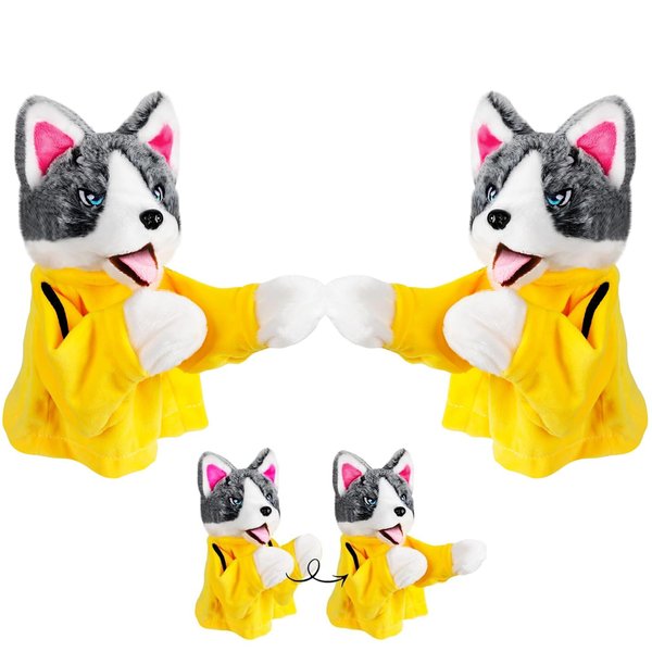 2PCS 2024 New Kung Fu Animal Toy Husky Gloves Doll Children's Game Plush Toys, Stuffed Hand Puppet Dog Action Toy, Boxing Husky Interactive Tricky Toy Gift for Kids