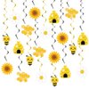 20PCS Bumble Bee Hanging Swirl Decorations, Bee Party Hanging Swirls Foil Ceiling Streamers Honey Bee Themed Party Supplies for Kids Birthday Baby Shower Gender Reveal Bee Party Decoration