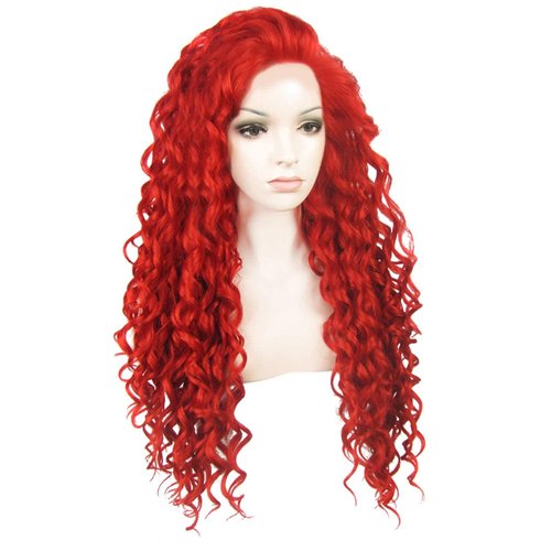 Ebingoo Red Lace Front Wig +Wig Cap Red Curly Wig Red Long Curly Synthetic Wig Burgundy Lace Fron...