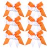 Cheerleader Bows 8 Inch Comb Color Ponytail Holder with Bling Fling Rhinestones Hair Tie Cheerleading Bows 6 Pcs (White/Orange)