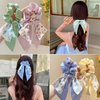 Likeggoad 5 Pcs Bow Elastic Hair Ties,Ribbon Hair Scrunchies,Mixed Floral Bowknot Hair Ties,Elegant Hair Scarf Scrunchies Short Ribbon Ponytail Holders for Women/Girls