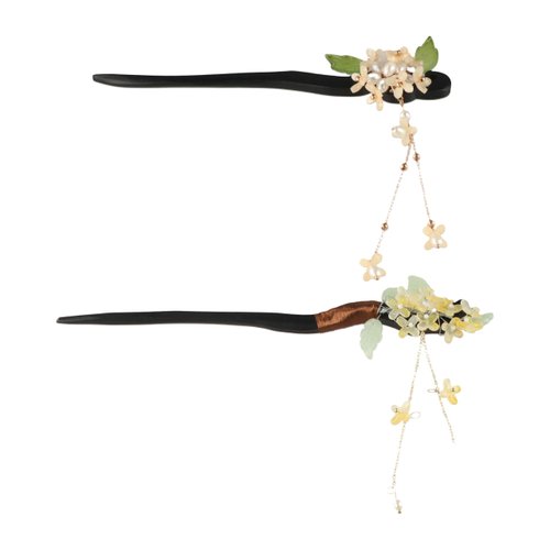 Chinese Traditional Flower Hair Sticks,Wooden Hairpin Hairstyle Design Tool Hairpin Tassel Pearl Osmanthus Cheongsam Flower Headwear