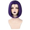 REECHO Purple Wigs for Cosplay, 14" Short Bob Wig with Waist Belt Red Gems Belt Adjustable Stone Chain Accessories Synthetic Hair Replacement Wig for Women Halloween Cosplay Costume Party