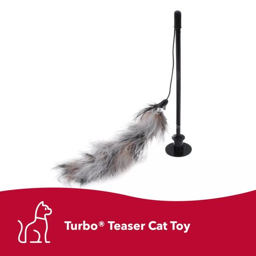 Coastal Pet Turbo Teaser Cat Toy - Interactive Cat Feather Toy and Cat Wand - Attach to Cat Towers & Scratcher Pads - Assorted - 10"