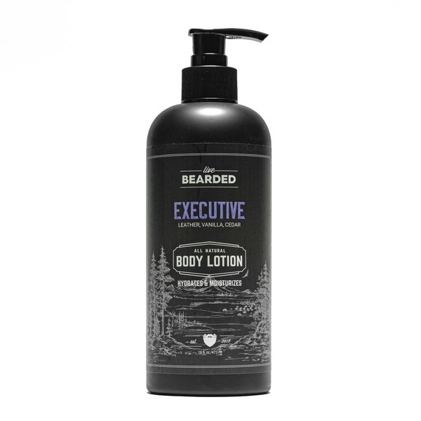 Live Bearded Premium Men's Body Lotion - All-Natural Hydrating Formula - Aloe Vera, Coconut Oil, Avocado Oil - Moisturizing Body Lotion for Men, Mens Lotion for Dry Skin - Executive Scent