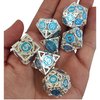 FOXBITE Hollow Metal Polyhedral Dice Set D&D RPG Suitable for Dungeons and Dragons Role Playing Games Blue and Silver