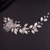 Teyglen Flower Bride Wedding Hair Comb Bridal Silver Leaf Pearl Side Hair Comb Handmade Gold Silver Leaf Rhinestone Hair Pieces Hair Accessories for Women Flower Girls Bridesmaid (Silver)