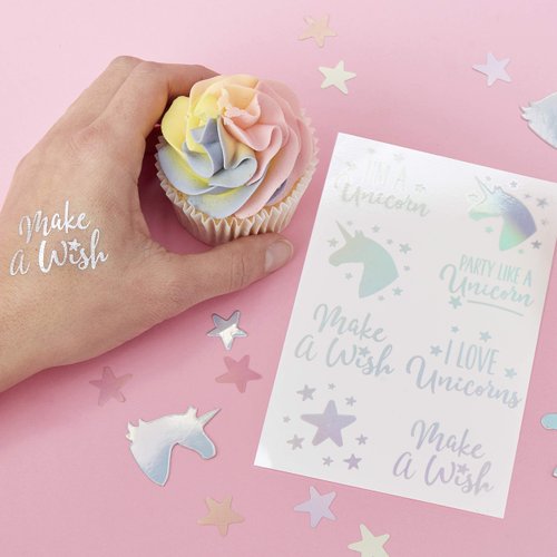 Ginger Ray Iridescent Unicorn Party Temporary Tattoos 16 Pack
