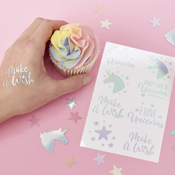 Ginger Ray Iridescent Unicorn Party Temporary Tattoos 16 Pack