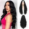 Long Black Wigs for Women 30 inch Long Wavy Wig Middle Part Body Wave Wig Natural Looking Heat Resistant Synthetic Full Curly Hair Wigs for Christmas Gifts Cosplay Daily Party (30",1B)