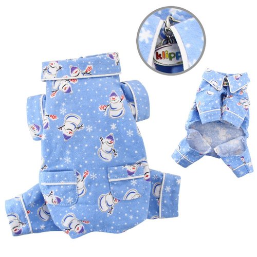 Klippo Pet KBD061XS Snowman & Snowflake Flannel Pajamas With 2 Pockets - Extra Small